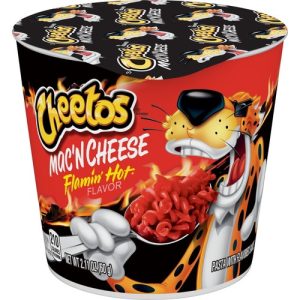 Macarrones con Queso Cheetos Flamin' Hot, 2.11 oz Cup. Deliciosos y picosos macarrones con queso con salsa saborizada. ¡Disfruta de su sabor único!